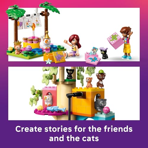 LEGO Friends Cat Birthday Party & Tree House Building Toy - Pretend Play Building Blocks W/Cat Toys & 2 Minidolls - Creati...