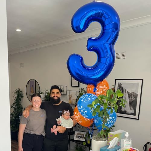 Metallic Blue Number 3 Balloon 40 Inch, 3 Balloon Number, 3rd Birthday Decorations, Navy Blue Party Supplies for Boys Girls