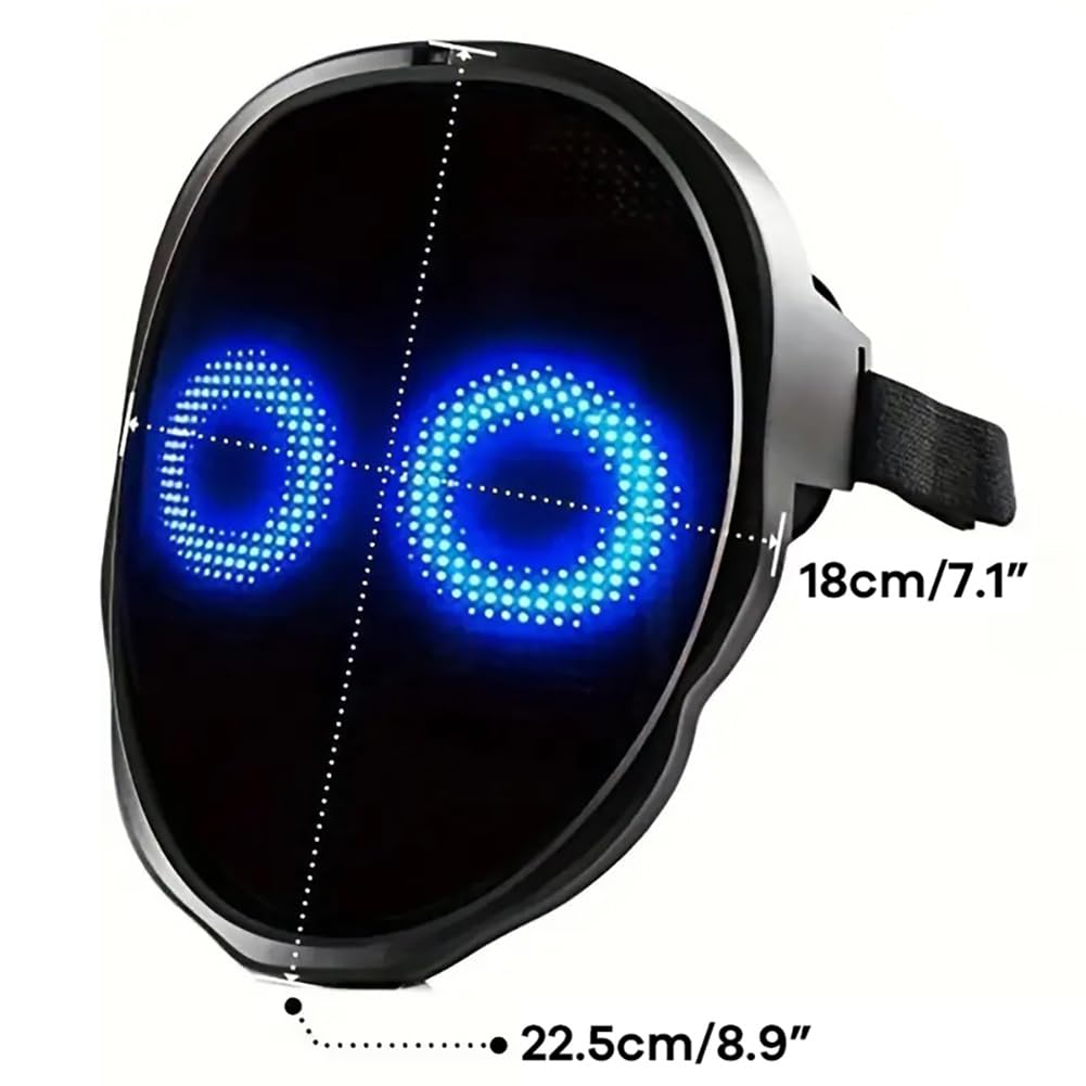 HIOUME Halloween LED Lighted Face Transforming Mask, Shining Mask for Fun Parties Birthday Christmas Festival Cosplay Costume, APP or Gesture Control, USB Rechargeable