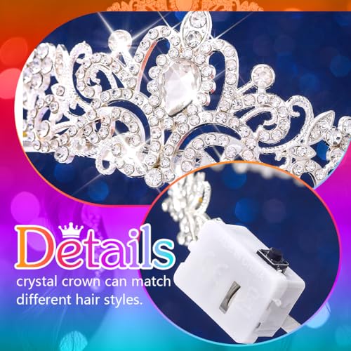 Urieo Light up Rhinestone Tiara LED Silver Crown Headband Glow Wedding Birthday Headpiece for Women