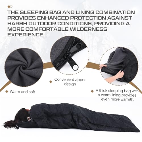 Tranqun 2 Pcs Winter Sleeping Bags for Adults with Fleece Cotton Liner, Warm Portable Waterproof Lightweight with Compress...