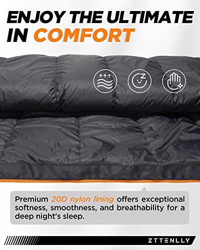ZTTENLLY Down Sleeping Bag for Adults - Lightweight and Compact for Backpacking, Camping and Hiking - 550/600 FP, 0/20/30 ...