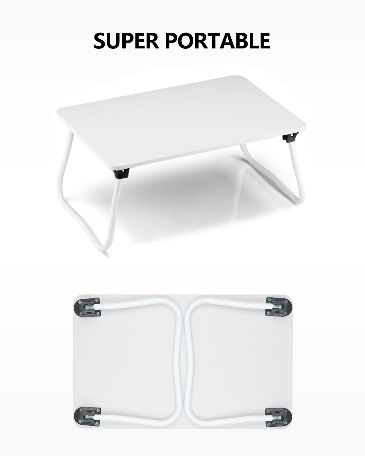 Komlyar Portable Lap Desk Bed Desk Lap Table Bed Table, Laptop Stand Breakfast Serving Tray, Foldable & Lightweight Mini Table, Lap Tablet Desk for Sofa Couch Floor - White
