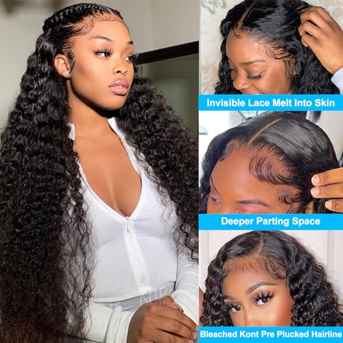 Deep Wave Lace Front Wigs Human Hair Pre Plucked 13x4 HD Lace Frontal Wigs For Women Human Hair Glueless Deep Curly Lace Front Wig Human Hair with Baby Hair 180% Density (22 Inch)
