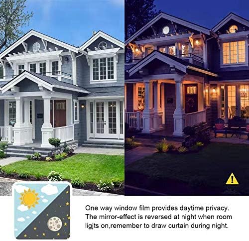 Filmgoo Window Privacy Film One Way Daytime Mirror Tint Treatments UV Heat Control Vinyl Stickers Sun Block Glass Paper Door Covering Reflective 35.4 Inch x 6.5 Feet Black Silver
