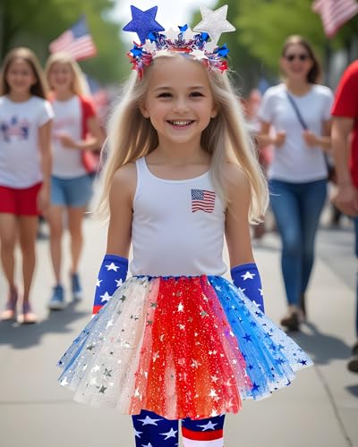 4th of July Tutu Set for Girl 6 to 12 Years Red White and Blue Tutu Patriotic Costume Accessories Independence Day Costume...