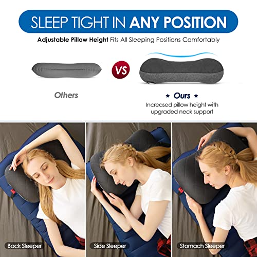 Hikenture Camping Pillow with Removable Cover - Ultralight Inflatable Pillow for Neck Lumbar Support - Upgrade Backpacking...