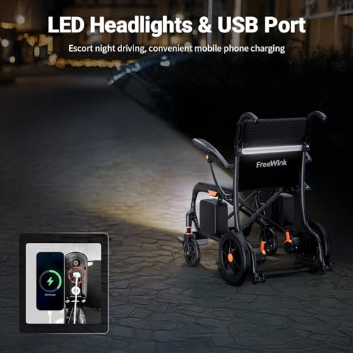 28lbs Ultralight Foldable 100% Carbon Fiber Electric Wheelchairs for Adults, FreeWink Bluetooth Control 28 Miles Long Rang...
