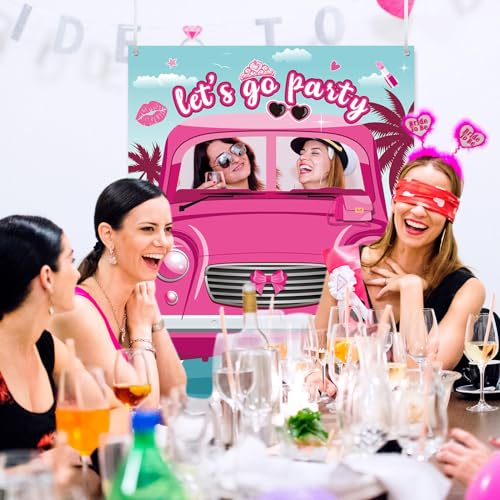 Blossom Sound Let's Go Party Photo Props - Pink Doll Photo Booth Props, Banner & Frame for Princess Birthday & Bachelorett...