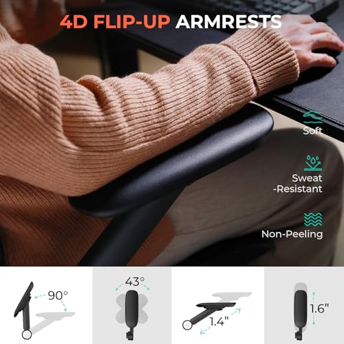 CAPOT Ergonomic Mesh Office Chair, Adjustable Lumbar High Back Desk Chair 400lbs, 4D Flip-up Arms, 3-Level Tilt Backrest, ...