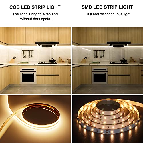 AXMOTUT COB LED Strip Light Warm White, High Bright LED Strips with 2400LEDs, RF Remote and UL Power Supply, 3000K Dimmabl...