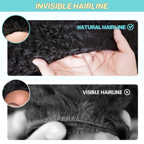 Kinky Curly Half Wig Human Hair 200% Density 24 Inch 3 In 1 Seamless Flip Over Drawstring Ponytail Headband Wig Human Hair Glueless Wear and Go 100% Human Hair Burmese Kinky Curly Half Wigs (24 inch)