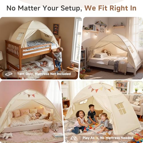 Toddler bed Tent Canopy: Lights & Flags Indoor Floor Twin Bed Kids Tent Play Tent - Twin Bed Curtains - Girls&Boys Play Ho...