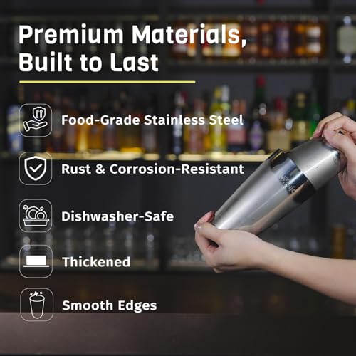 Nexsujo Boston Shaker Set, 4Pcs Professional Cocktail Shaker Set (18oz/28oz), Weighted Stainless Steel Bar Shaker for Bart...