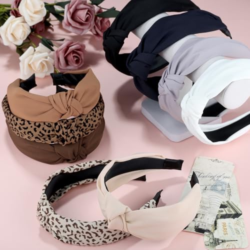 Funtopia Headbands for Women, 9pcs Fashion Knotted Headband Leopard Print Knot Hairband, Cute Wide Headbands for Women Gir...