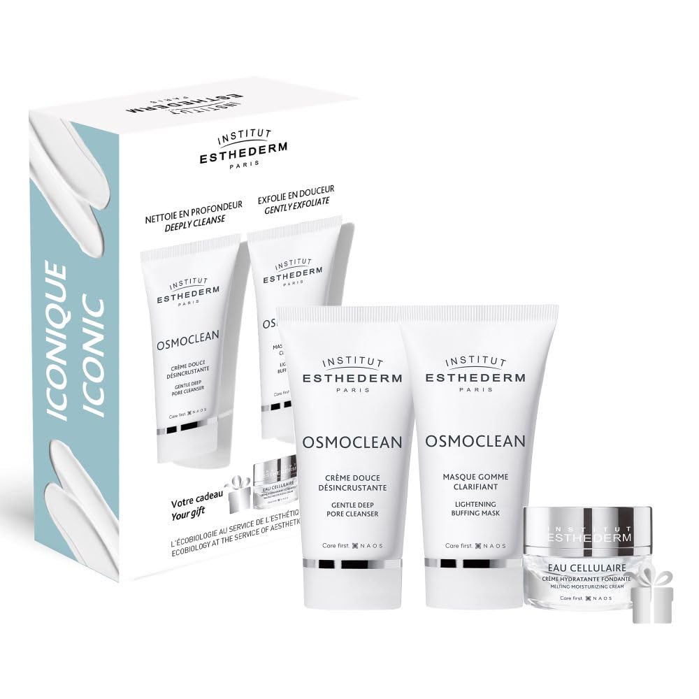 Institut Esthederm - Double Deep Cleansing Routine - Gentle Deep Pore Cleanser 75 mL, Lightening Buffing Mask 75 mL, Cellular Wa