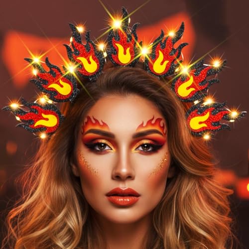 Kilshye Light Up Fire Headband Red Flame Headpiece Halloween Costume Hair Accessories for Women