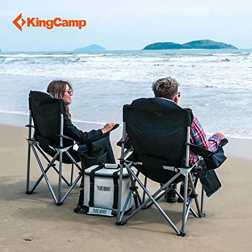 KingCamp Folding Portable Camping Chairs Oversized Padded Quad Arm Chair with Cooler Bag, Cup Holder and Side Pocket, Heav...