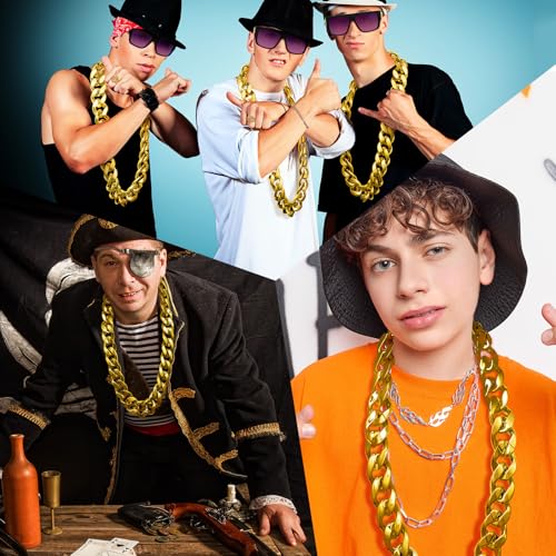 Jexine 12 Pcs Halloween Costume Rapper Chain, Hip Hop Chain Bulk Fake Necklace for Cosplay Men Women 80s 90s Punk, 32 Inch