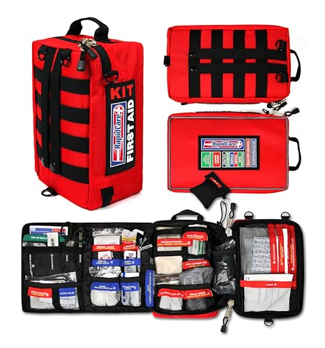 Rapid Care Premium Trauma First Aid Kit for Outdoors, Workplace, and Home - Exceed OSHA Guidelines and ANSI 2009 Standards...