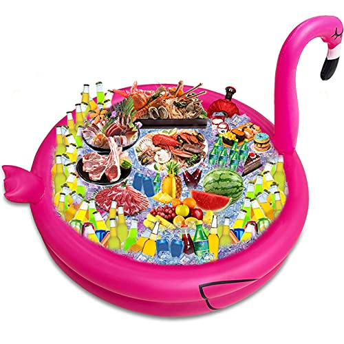 TURNMEON 130+ Cans Super Large Capacity Inflatable Flamingo Drink Cooler with Bottom Quick-Drain, Luau Hawaiian Tropical B...