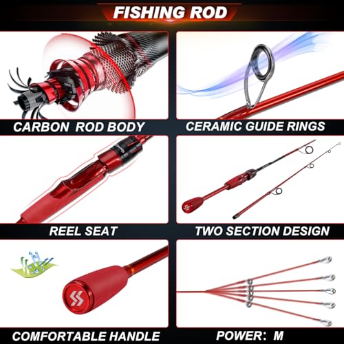 Sougayilang Baitcasting&Spinning Fishing Rod and Reel Combos,Two Pieces Light Weight Pole with High Speed Smooth Powerful ...