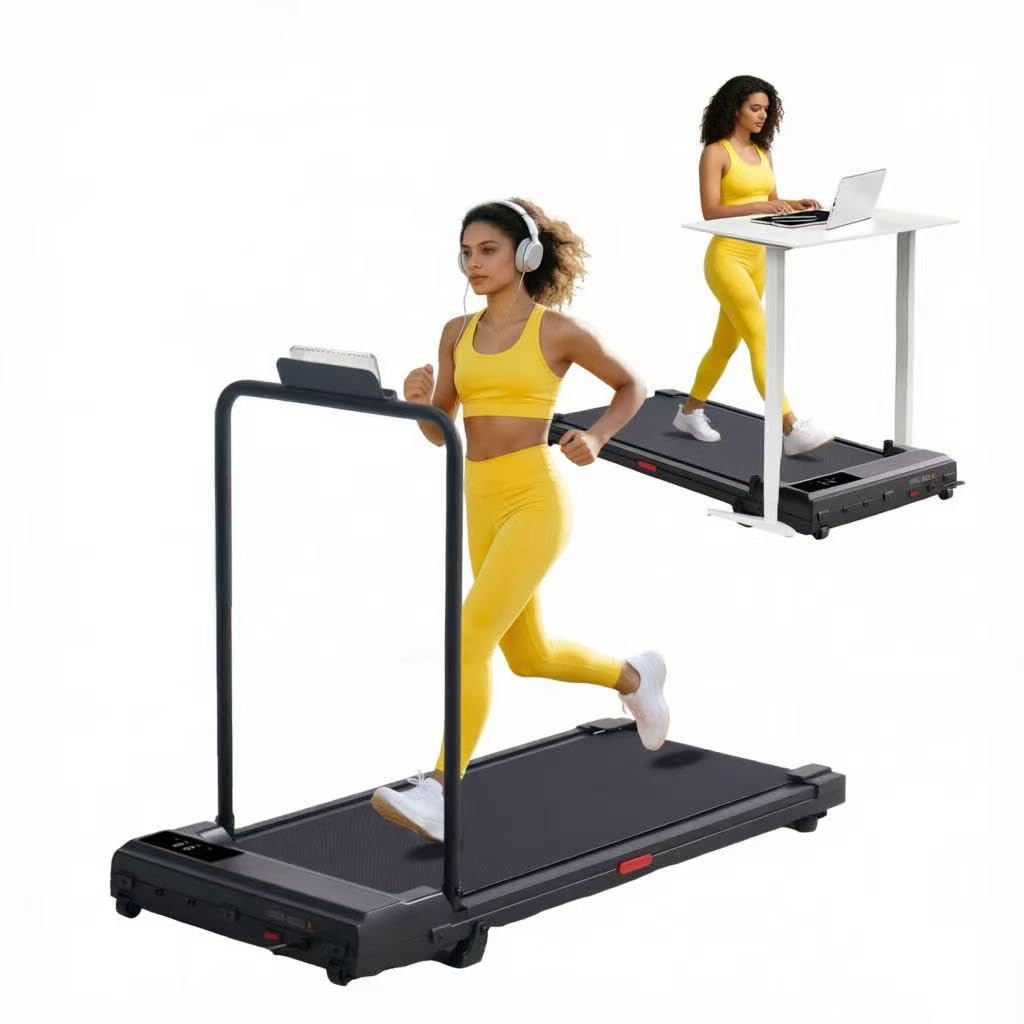 HevGlrm Walking Pad with Handle Bar, 2026 Upgrade Small Walking Pad Treadmill for Home, 3.0HP Portable Under Desk Treadmill with Handles for Home Small, 0.6-7.6MPH, 350LBS