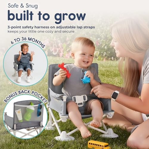 Hiccapop OmniBoost Travel Booster Seat with Tray for Baby, Dining Table, Camping, Beach, Grandma’s | Folding Portable Tip-...