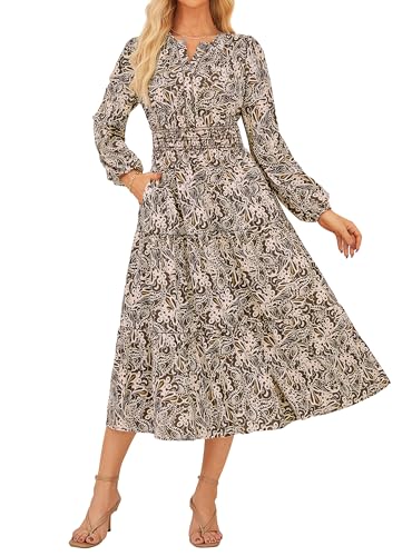 GRACE KARIN Womens Floral Maxi Dress 2026 Spring Wedding Guest Dress Long Sleeve V Neck Boho A Line Flowy Dresses with Pocket