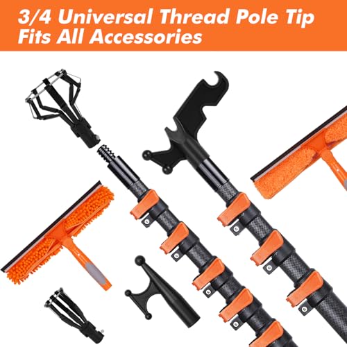 Msnaile Carbon Fiber Christmas Light Pole Hanger Tool, Extendable 4.7-24 FT High Reach Telescoping Pole with Hook for Roo...
