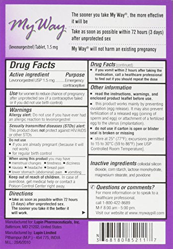 My Way Emergency Contraceptive 1 Tablet, Female Contraceptive, Adult, Single Tablet