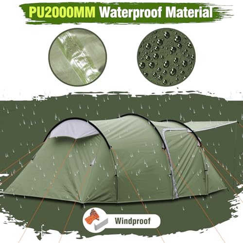 Chihee Camping Tents Tunnel Tent 4 Person Family Tents with 2 Doors Extra Large Weatherproof Shelter 4 Seasons Tents with ...