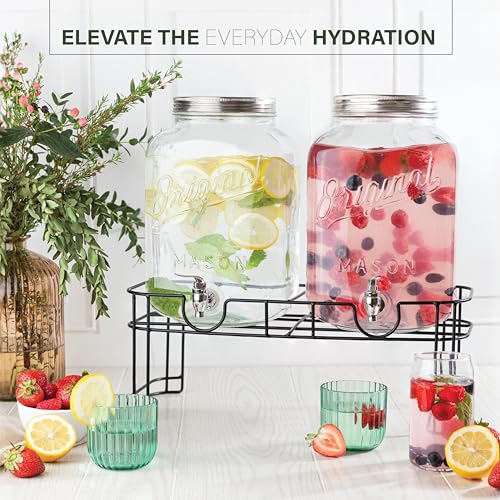 2 GALLON Glass Drink Dispensers for Parties, Original Mason Ice Beverage Dispensers, Glass Water Dispenser with Spigot, La...