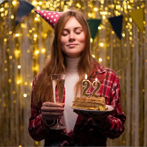Gold Streamers Backdrop Curtains - 4 Pack of 3.2x8.2ft Gold Foil Fringe Curtain for Birthday Party Decorations