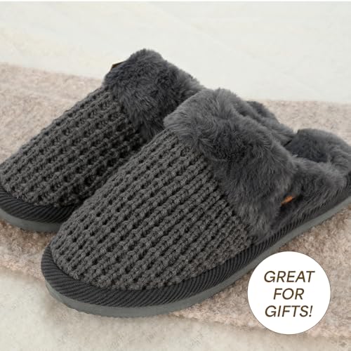 C.C Pattern Knitted Slip-On Slippers With Faux Fur Lining Indoor-Outdoor House For Women