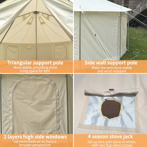 DANCHEL OUTDOOR B6 Luxury Glamping Wall Tent w/Stove Jack, No Center Pole, Higher Side Wall, 900D Flame Retardant Oxford f...