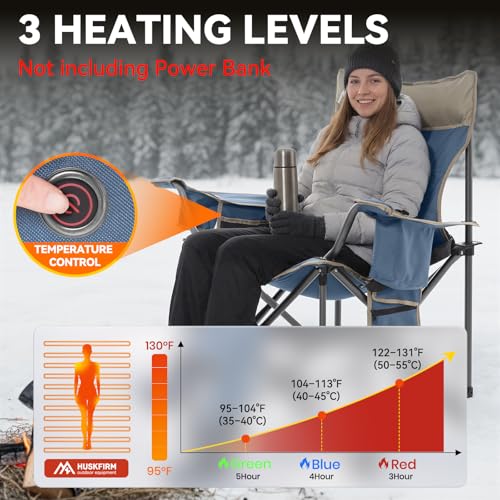 Huskfirm Heated Camping Chair Extra Wide Heated Chair Heavy Duty Heated Camp Chair Supports 450 lbs Heated Lawn Chairs for...