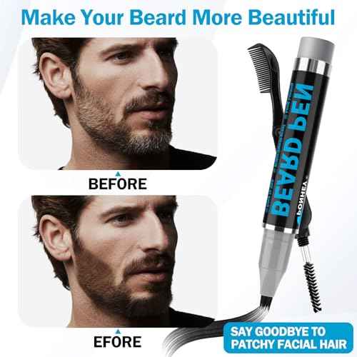 5PCS Beard Pen Filler for Men, Waterproof & Sweat Proof Long-Lasting Beard Pen Kit for Eyebrow Hairline Moustach #Black