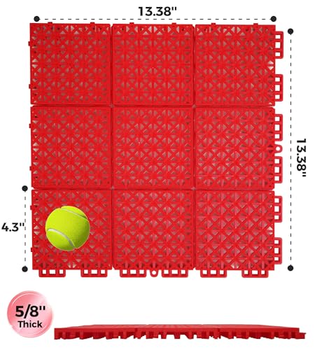 jxgzyy 20 PCS Basketball Court Tiles, 5/8 Inch Thick Portable Sport Outdoor Floor Tiles, Non Slip PP Interlocking Drainage...