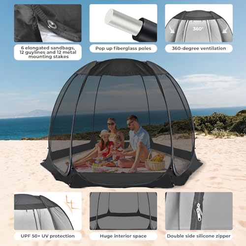 Alvantor® Screen House Gazebo, Pop Up Igloo Screened Canopy Tent with Mosquito Netting Sides, Instant UV Resistant Sun She...