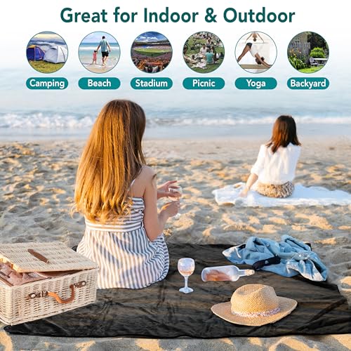 SUN CUBE Large Waterproof Camping Blanket, Fleece Quilted Stadium Blanket for Cold Weather, Windproof Foldable Outdoor Bla...