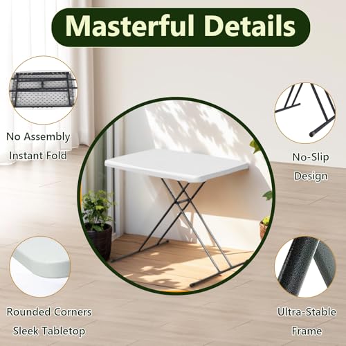 MAKE CHANGES Folding Table 30 Inch - Small Desk Adjustable Height TV Tray for Laptop, Couch, Camping - Heavy Duty Utility ...