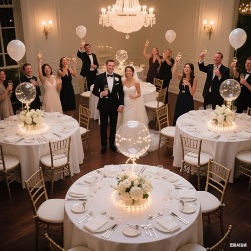 Lightsfever warm white led balloons with batteries, wedding proposal decorations clear transparent for helium or air, birt...