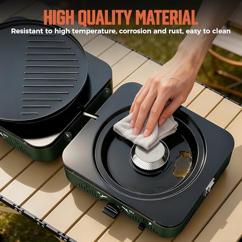 BIG HORN OUTDOORS 2 Burner Propane Camping Stove, Portable Camp Stove, Folding Gas Stove, Includes Frying Pan & Carry Bag ...