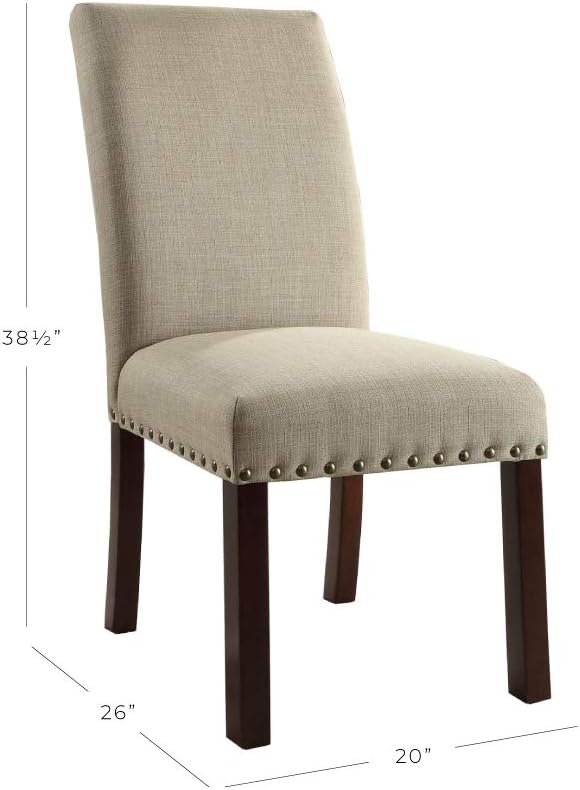 Homepop Home Decor | Classic Upholstered Parsons Dining Chairs | Set of 2 Accent Dining Chairs with Nailhead Trim, Natural Linen