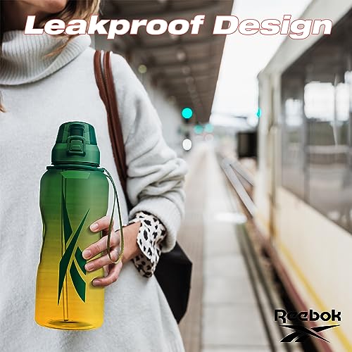 Reebok Premium Plastic Sports Water Bottle, BPA Free | Ideal for Camping, Sports, Gym and Outdoor Activities (64 oz, Gree...