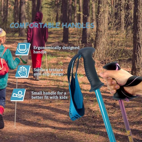 ALYEEPLOR Kids Hiking Poles, 2PCS Todder Collapsible Trekking Poles for Hiking, Ski, Outdoor Activities, Todder Hiking Ess...