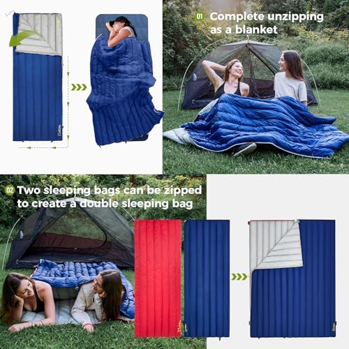 ATEPA Down Sleeping Bag, 650FP Ultralight 55°F 60°F 3 Season Warm Weather 15D Nylon Shell and Compact Packable Sleeping Ba...