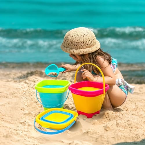 Shindel 3Packs Foldable Pail Bucket, 2L Silicone Collapsible Beach Toys Bucket for Kids, Multi Purpose for Fun Summer Acti...