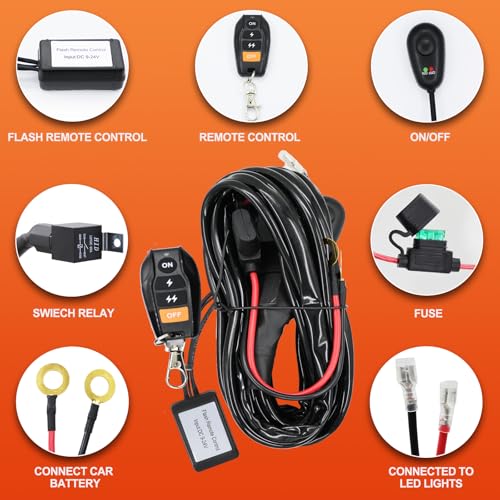 UFsenten LED Lights Bar Remote Control Trailer Wiring Harness Kit DC12V 14AWG On-Off Switch Power Relay Blade Fuse for Led...